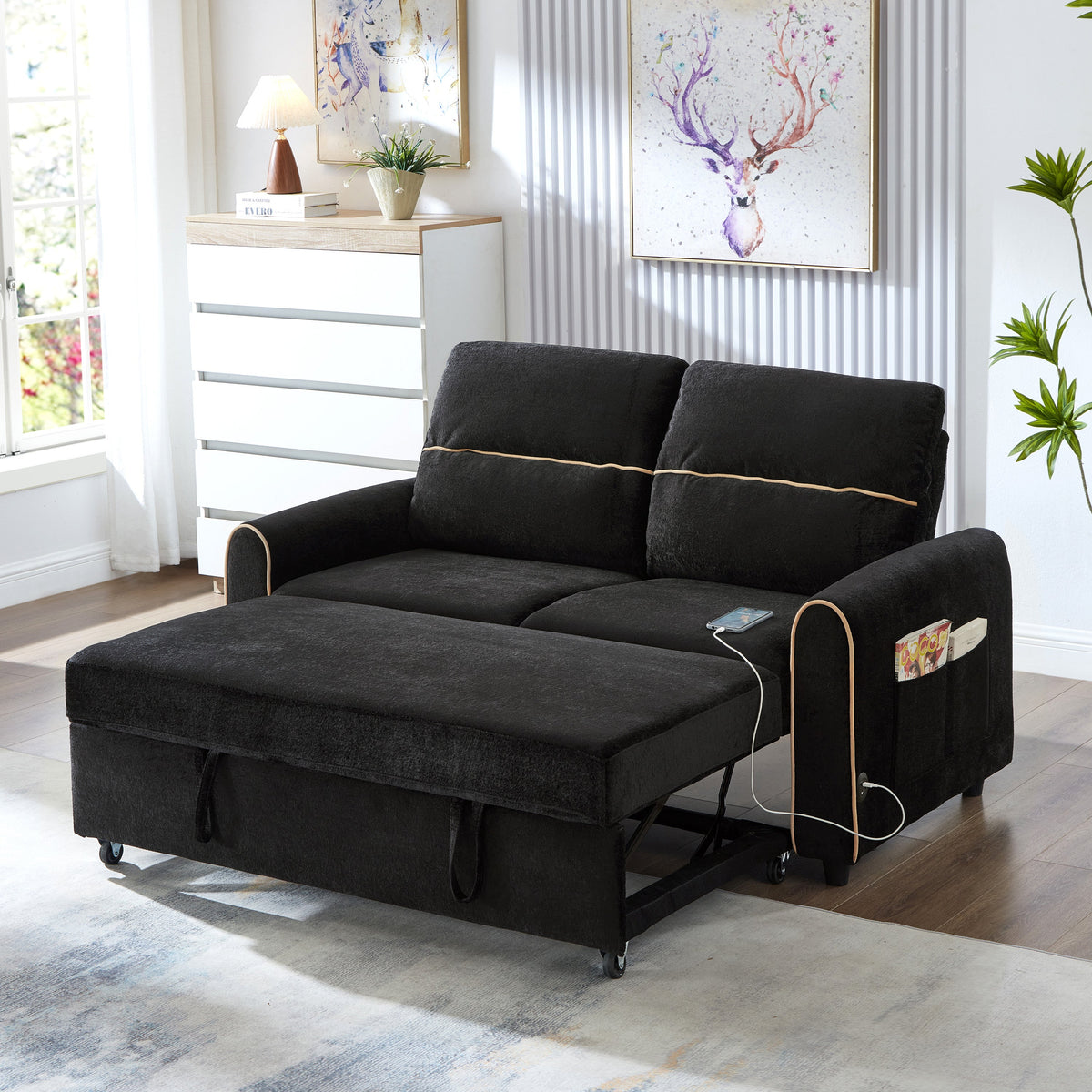Chenille Pull Out Sofa Bed