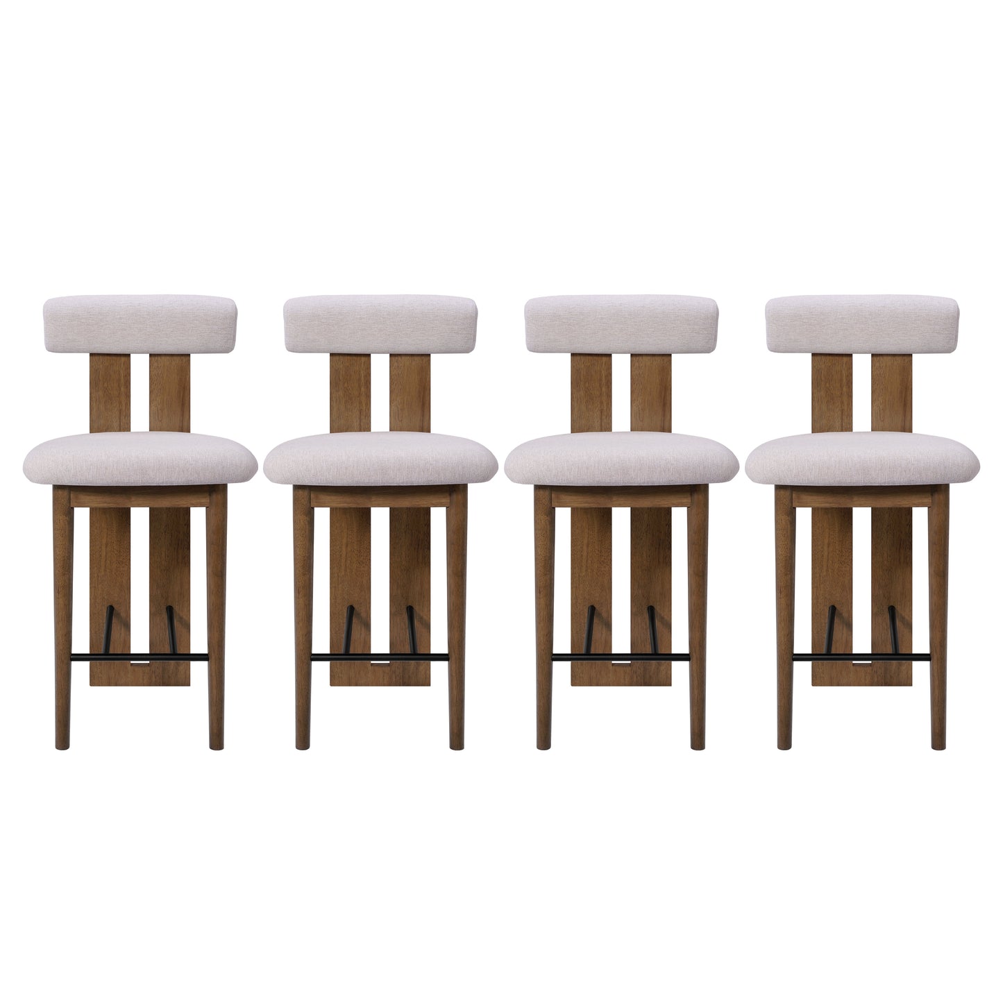 Renee Indoor Modern Split-Back Rubber Wood Counter Stool