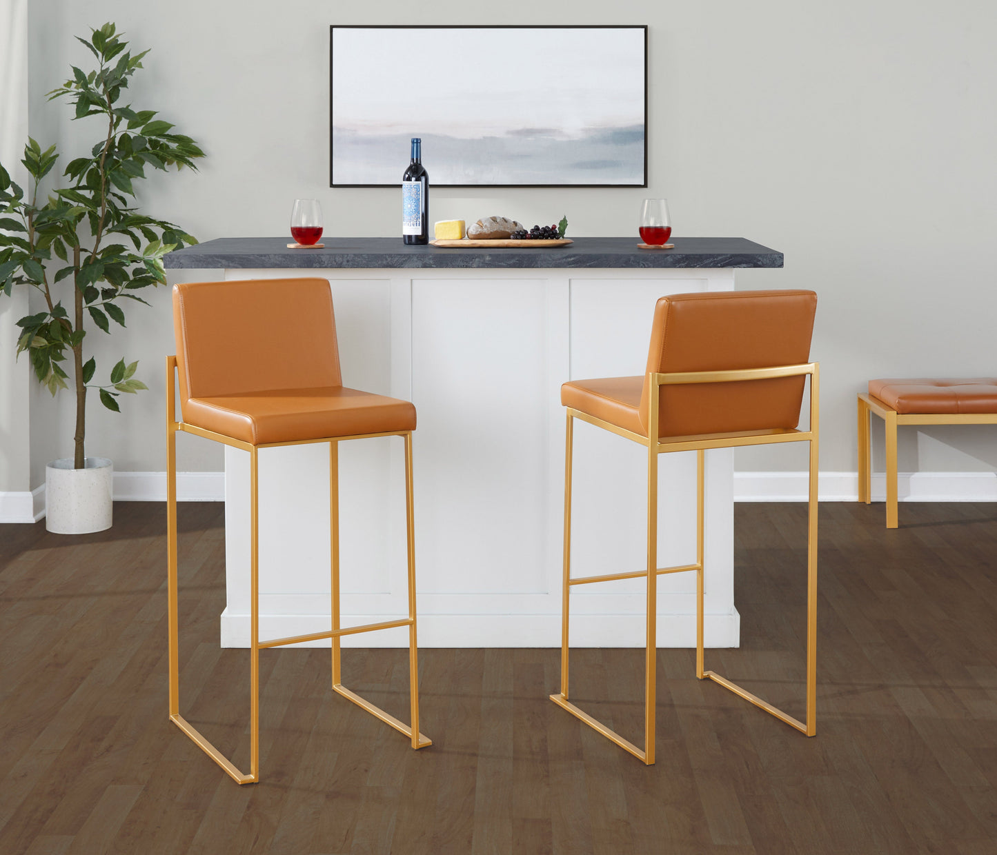 30" Contemporary High Back Barstool Set of Three