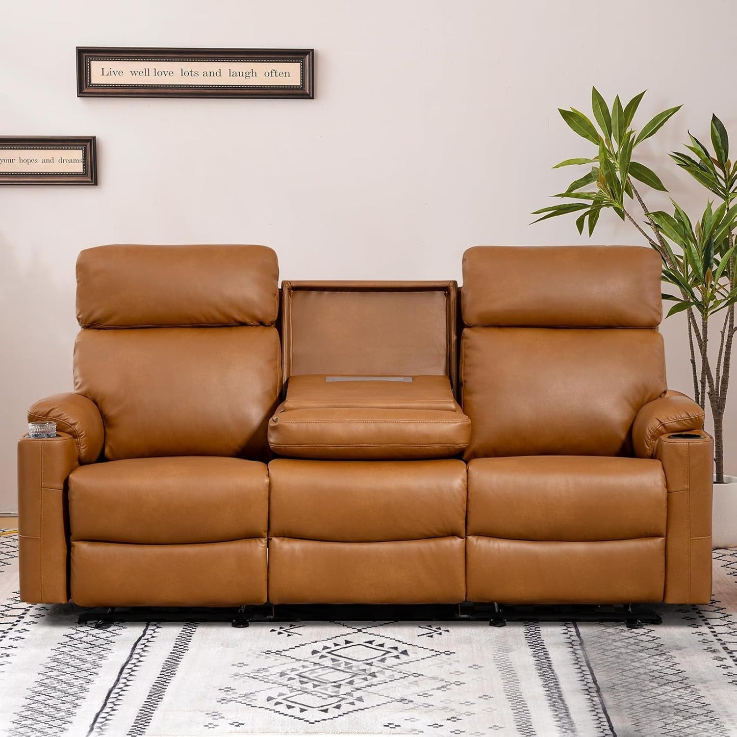 Power Three Seat Recliner Sofa With USB Ports Brown Finish