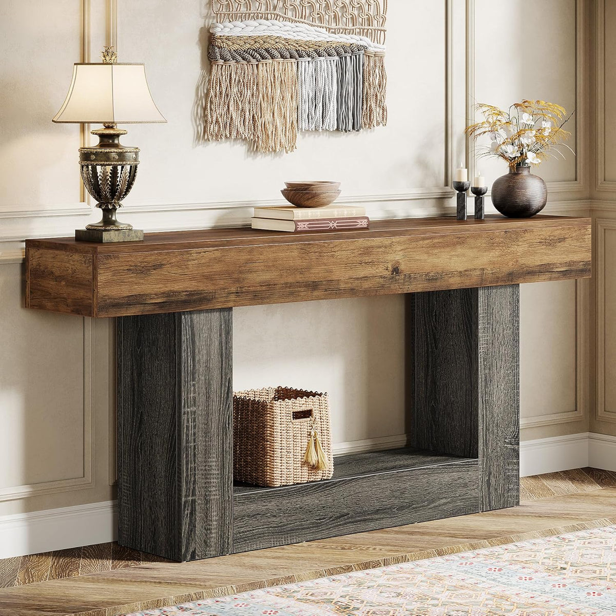 63" Farmhouse Console Table with Storage