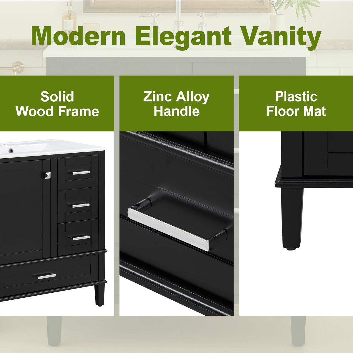 30" Bathroom Vanity, Modern Bathroom Cabinet with Sink Combo Set
