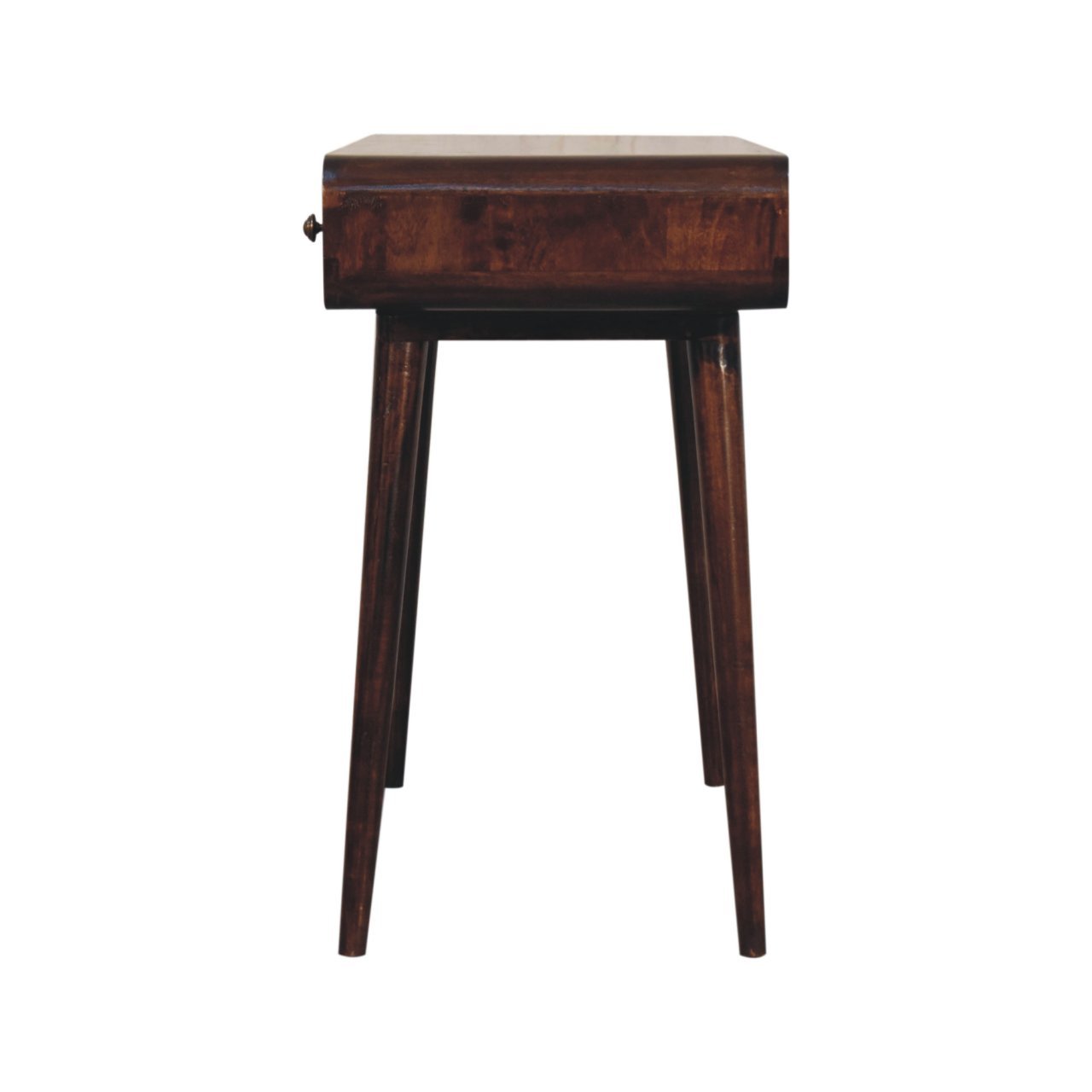 Solid Wood Curved California Walnut Writing Desk, 1-Drawer, 1 Open-Slot, Nordic Legs, Dark Brown