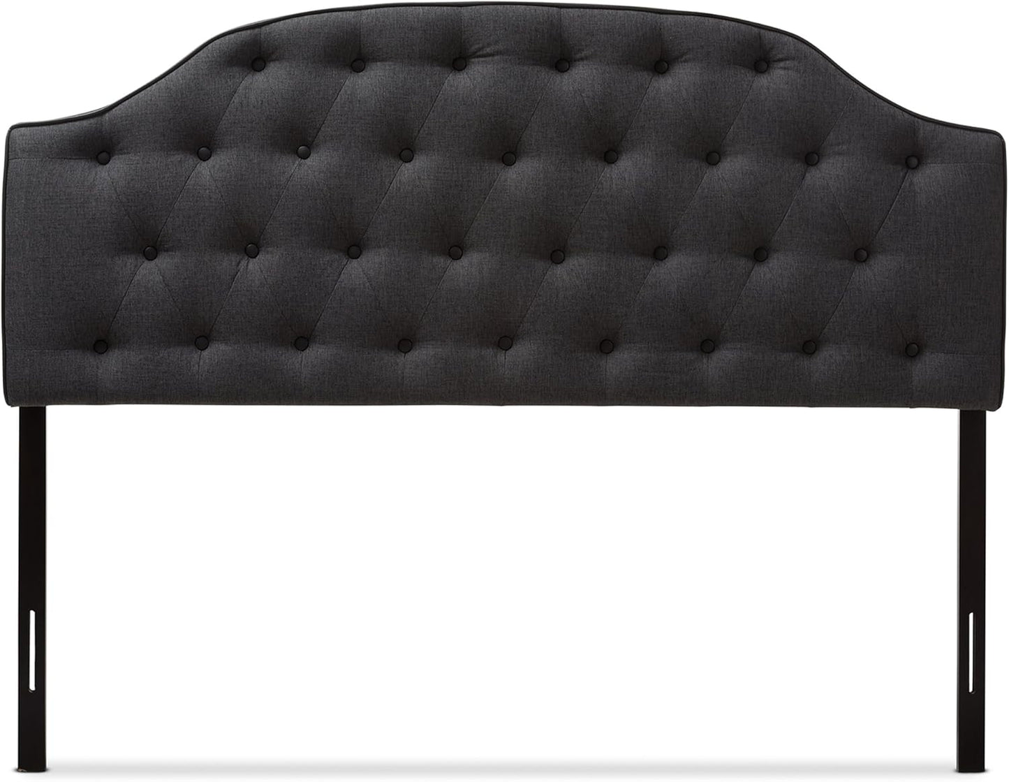 Modern Scalloped Upholstered Headboard Queen Dark Grey