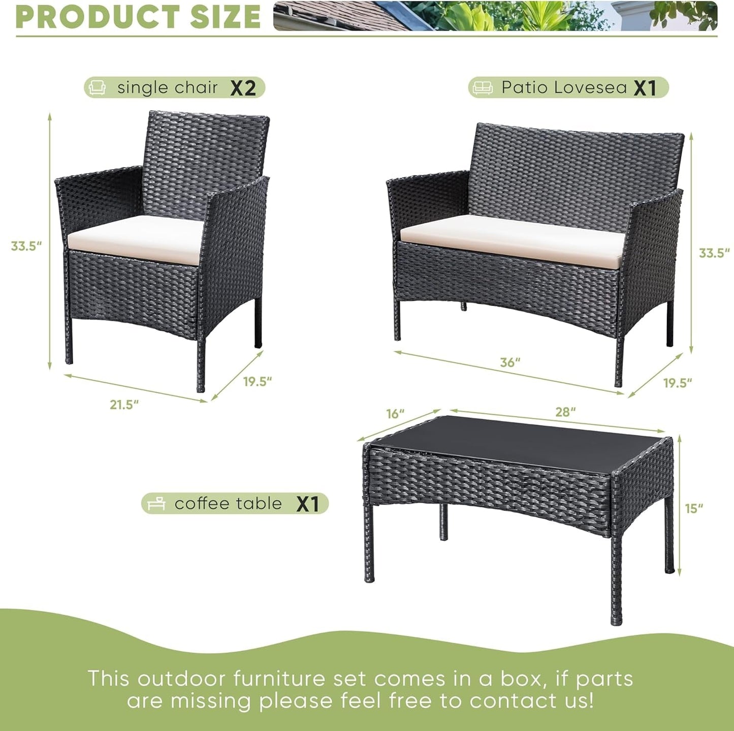 Patio Furniture Four Piece Conversation Set Black Beige