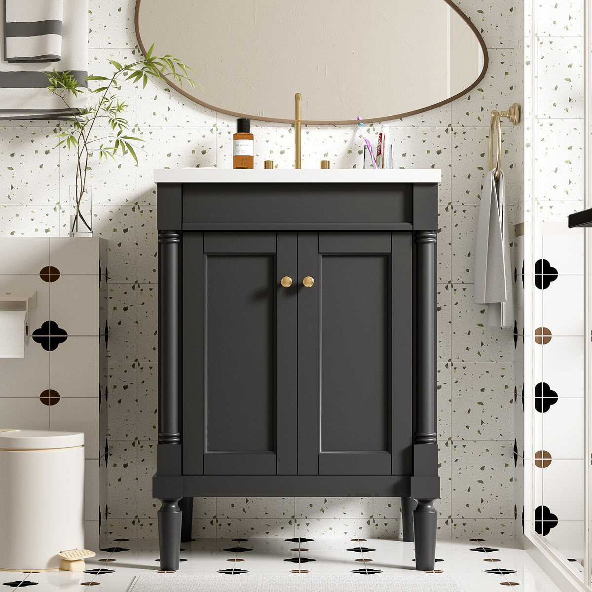 24" Bathroom Vanity with Top Sink and Storage
