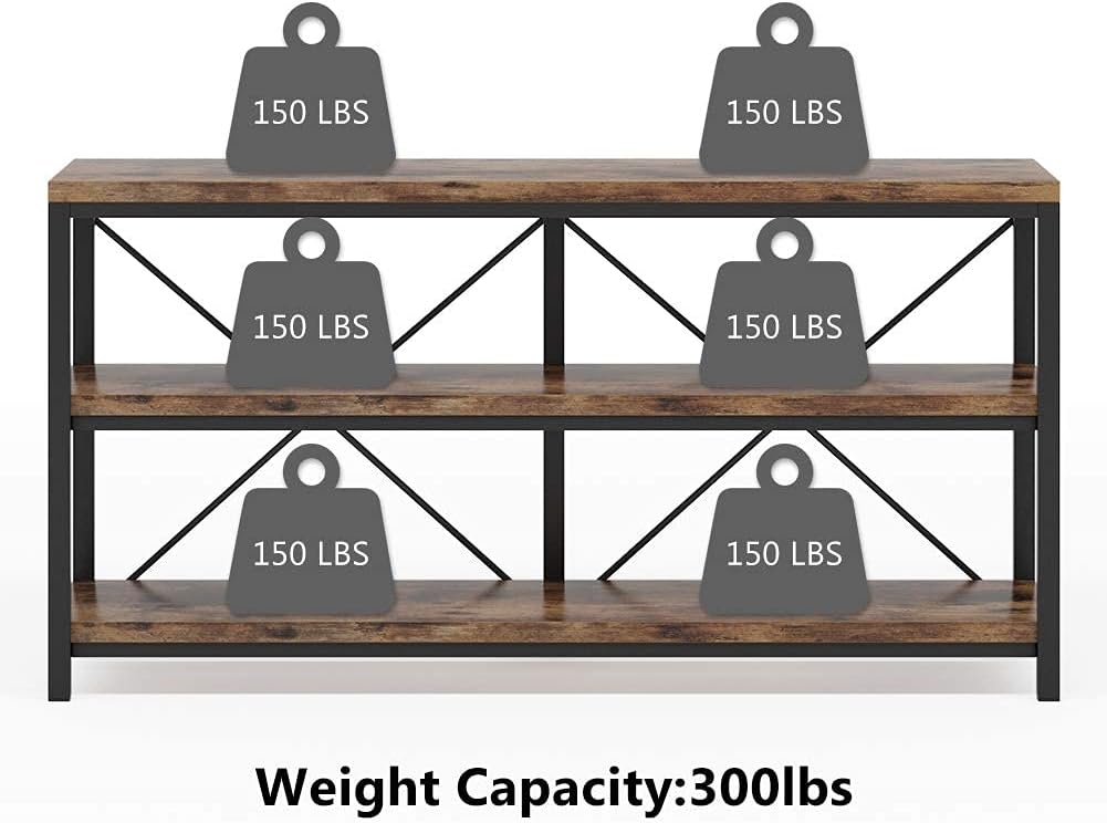 55” Industrial Console Table with Storage Shelves – Rustic