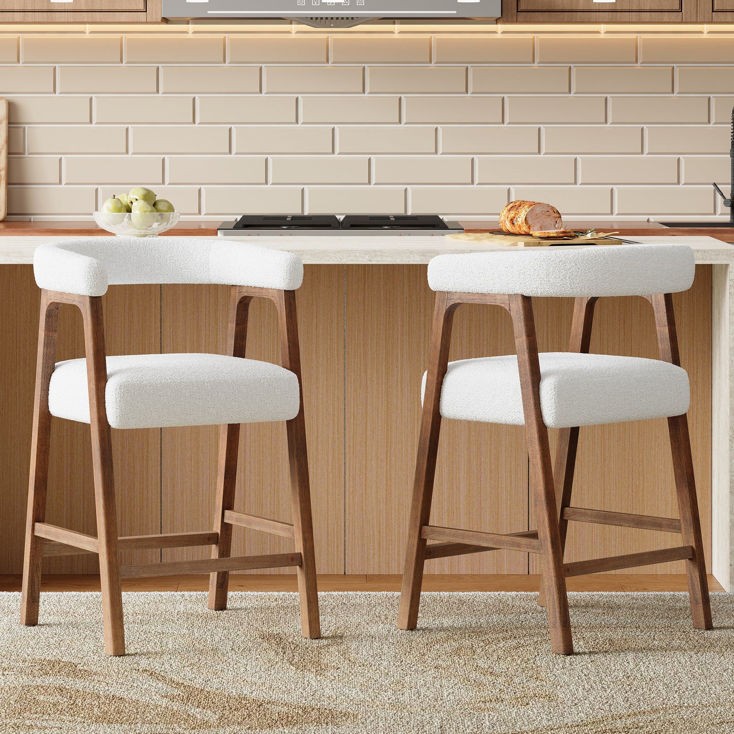 26'' Seat Height Bar Stools with Back, Set of 2