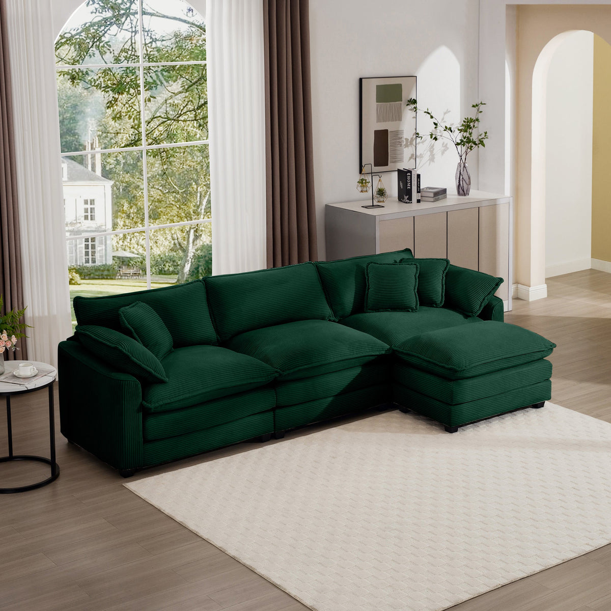 Corduroy 3-Seater Sofa with Ottoman