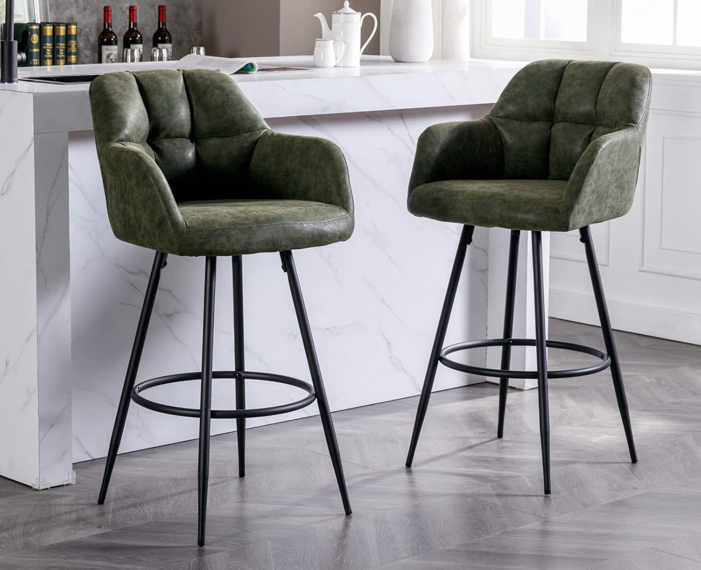 Modern Bar Stools Set of Two with Backrest Arms
