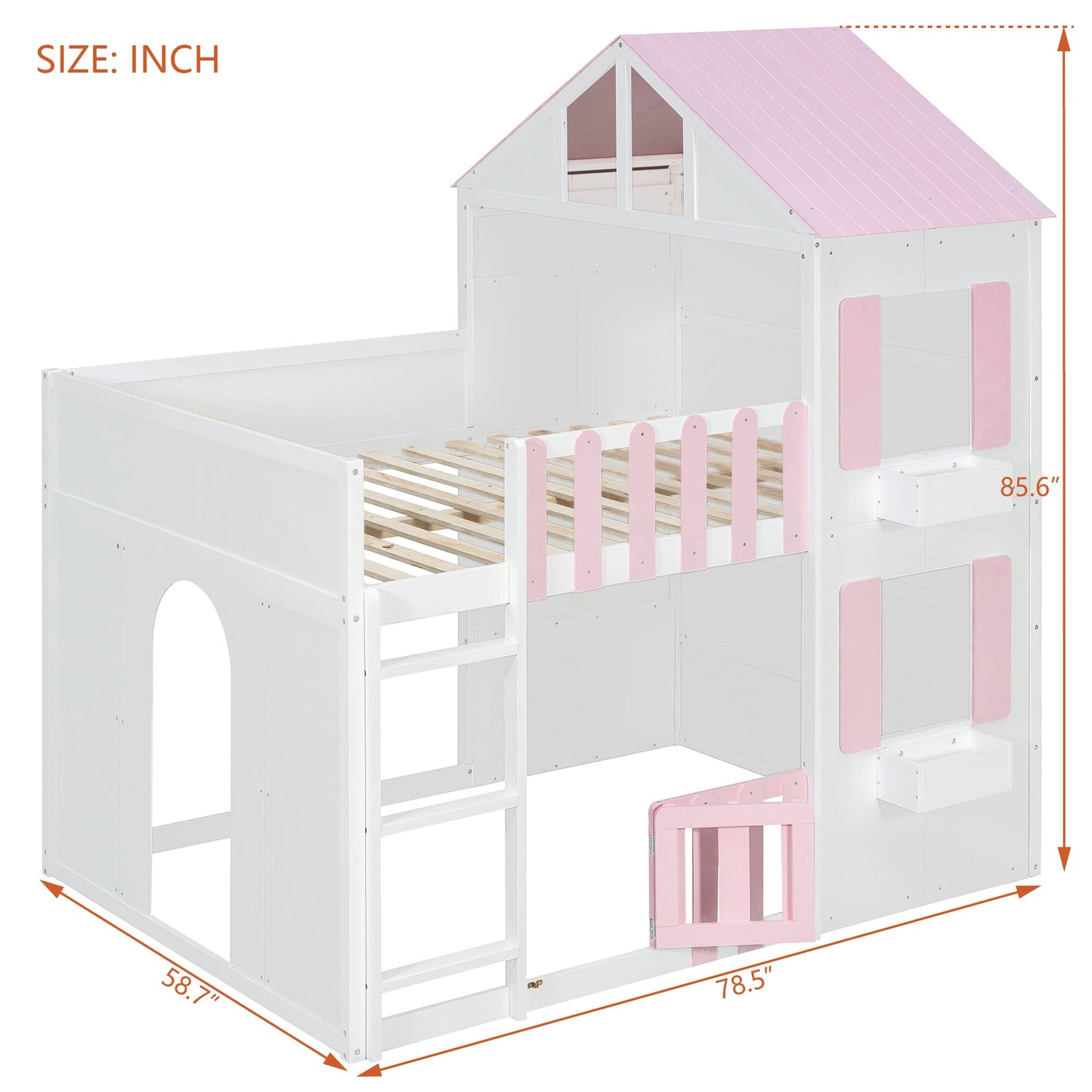 Full Over Full House Bunk Bed Space-Saving Bedroom Furniture