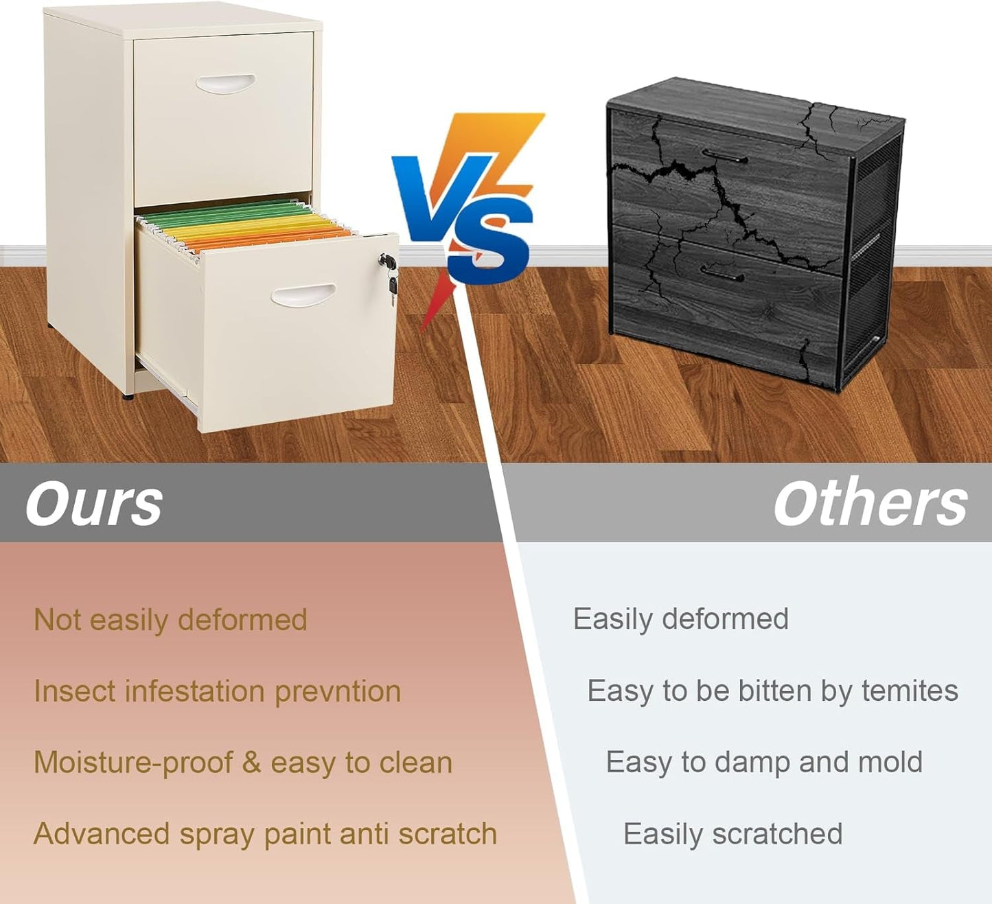 Cream Color 2 Drawer File Cabinet With Lock For Letter Size