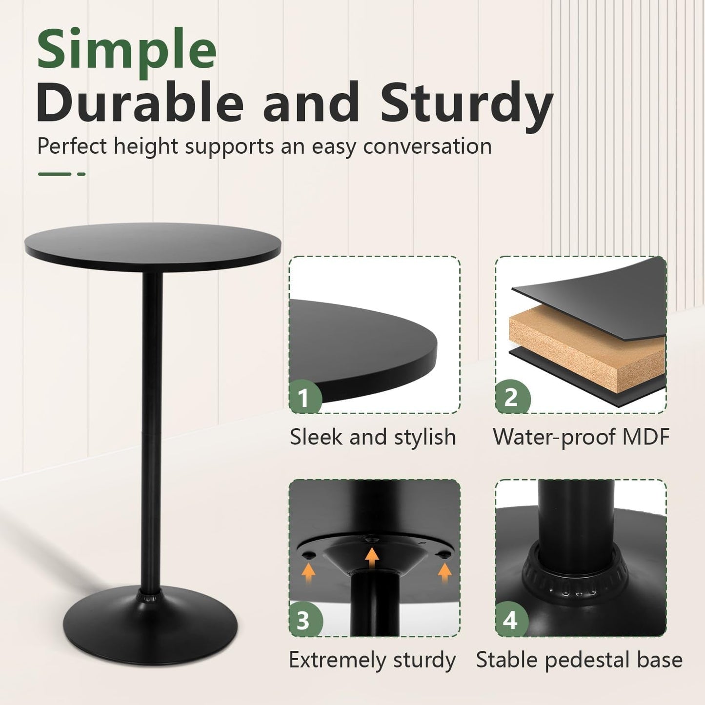 40 Inch Round Bistro Pub Table Steel Frame Construction