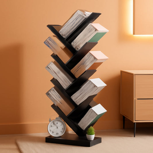 8 Tier Tree Bookshelf Natural Wood Finish Bookcase