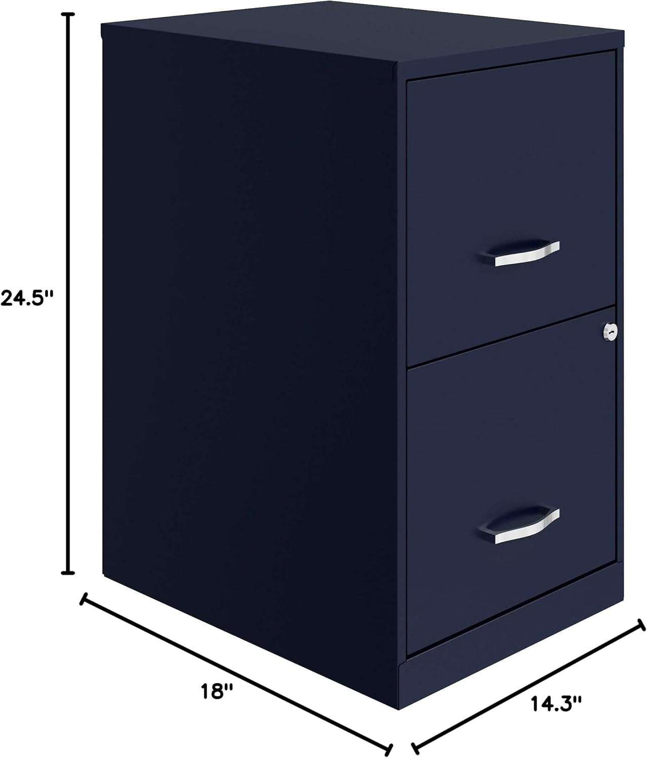 Navy Two Drawer File Cabinet With Smooth Glide Drawers, 14.2 By 18 By 24.5 Inches