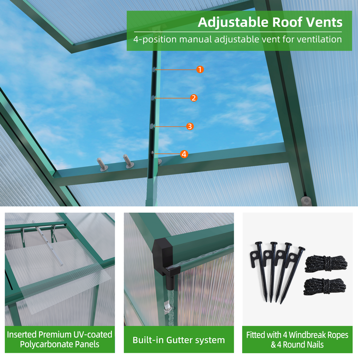 6x10 FT Aluminum Windproof Greenhouse