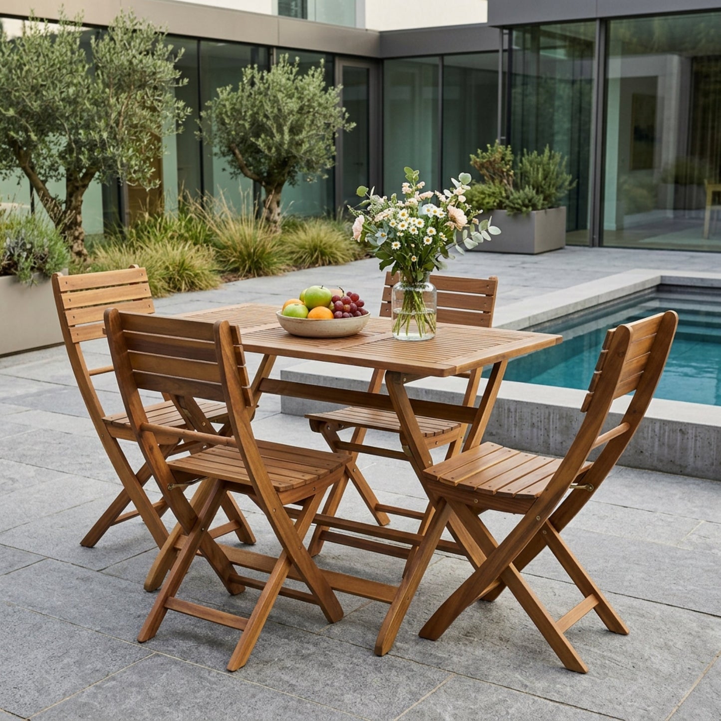 Natural 5-Piece Acacia Wood Outdoor Patio Dining Set