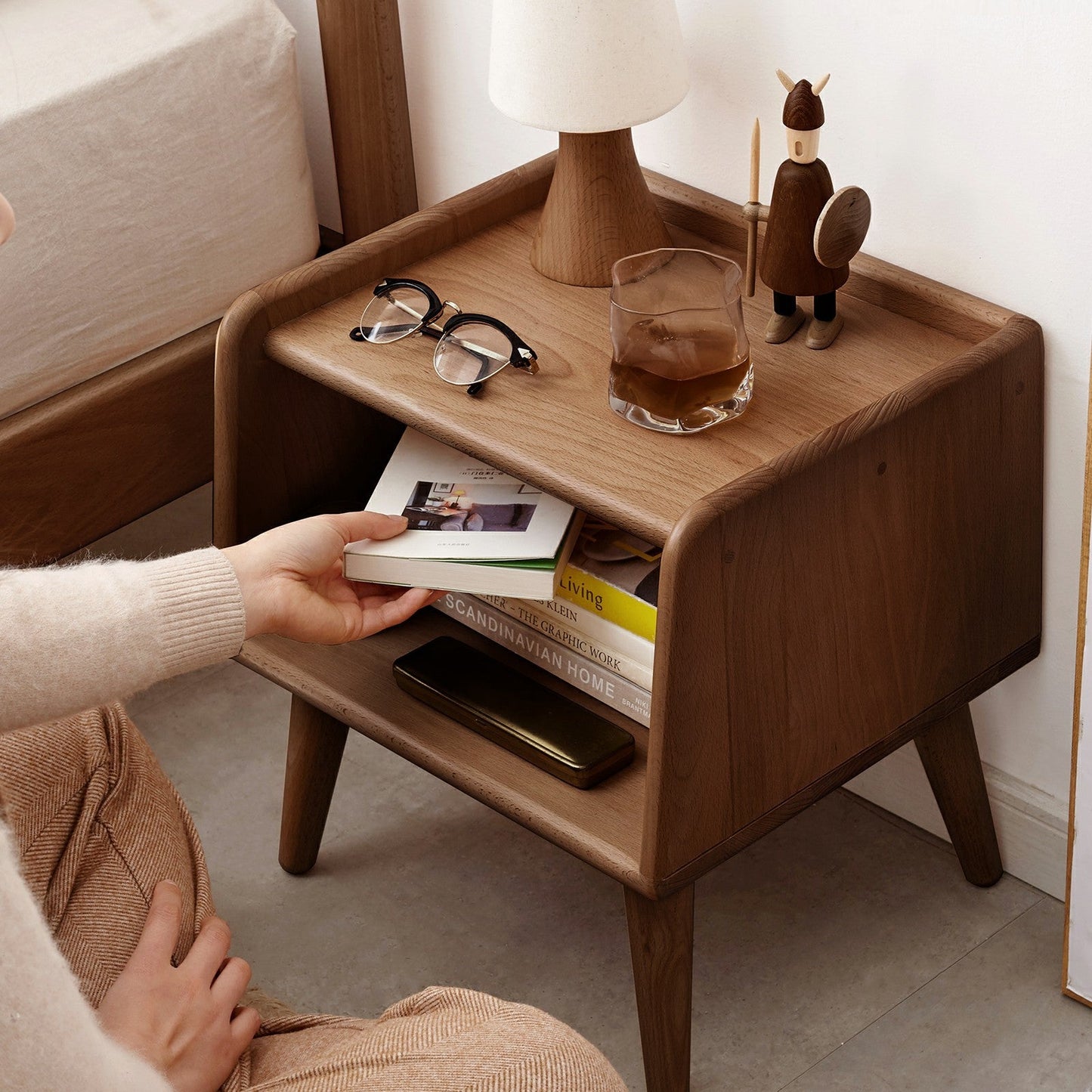 Pure Solid Wood Bedside Cabinet Modern Simple Nightstands European Beech Solid Beech Storage Cabinet Natural