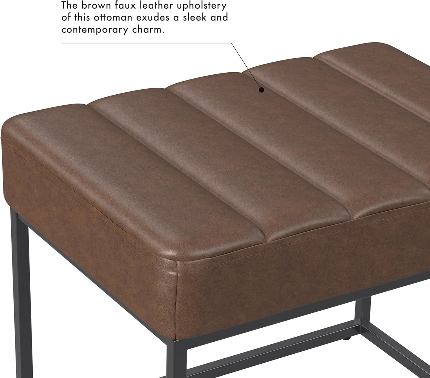 Small Brown Faux Leatherette Channel Tufted Ottoman