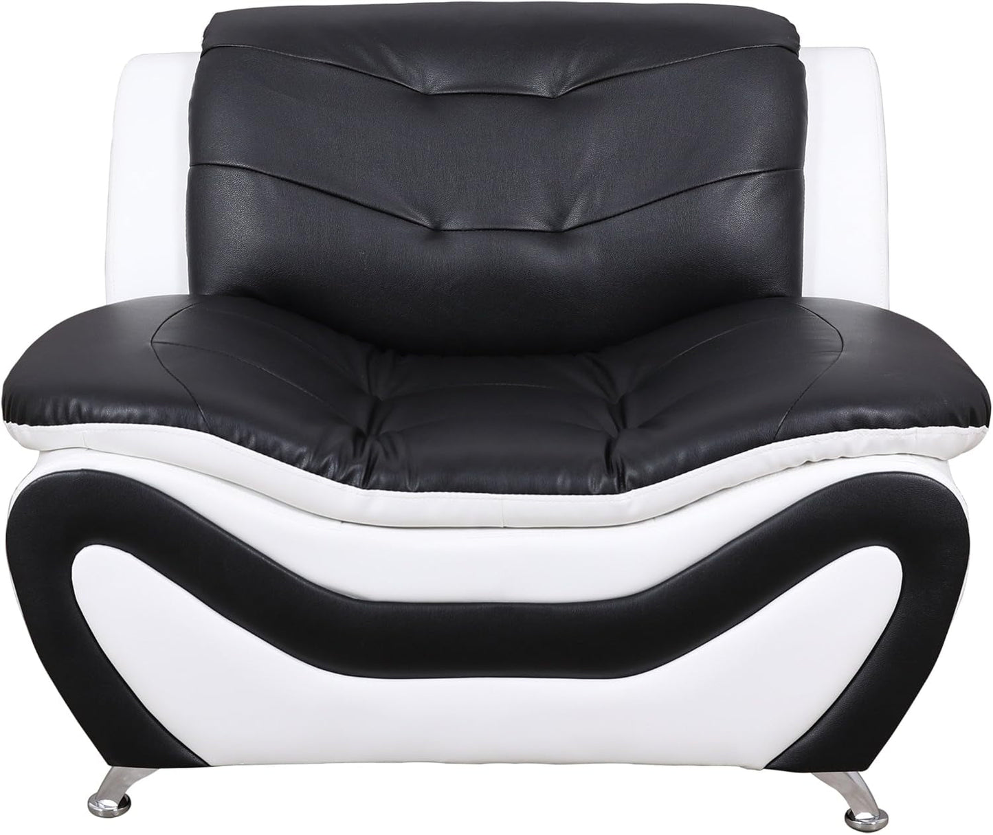3 Piece Aldo Modern Faux Leather Sofa Set Black And White With Sofa Loveseat And Chair