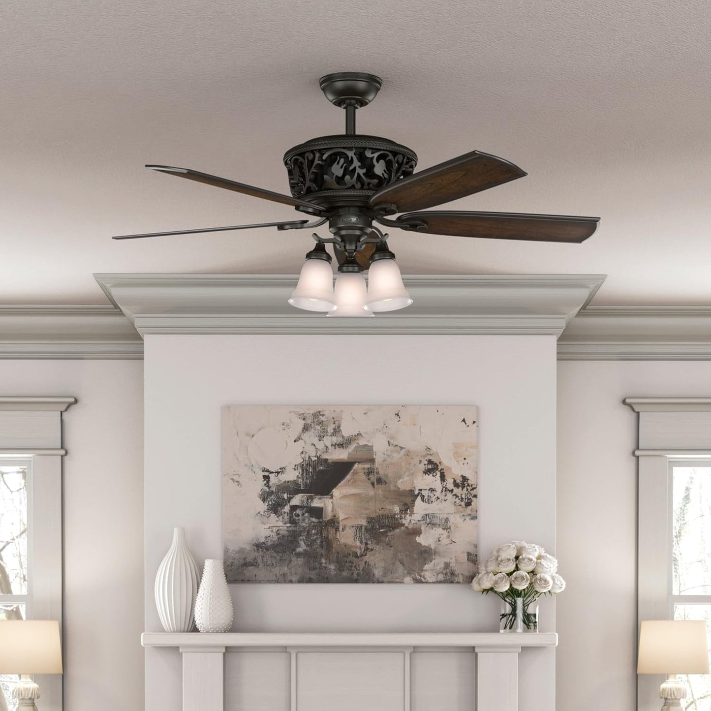 Promenade 54 Inch Indoor Ceiling Fan LED Lights Bronze Finish DC Motor Remote