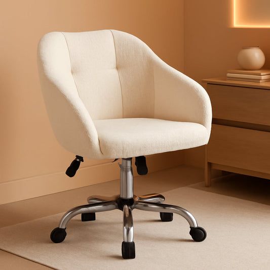 Ivory Upholstered Desk Chair With Adjustable Tilt Angle