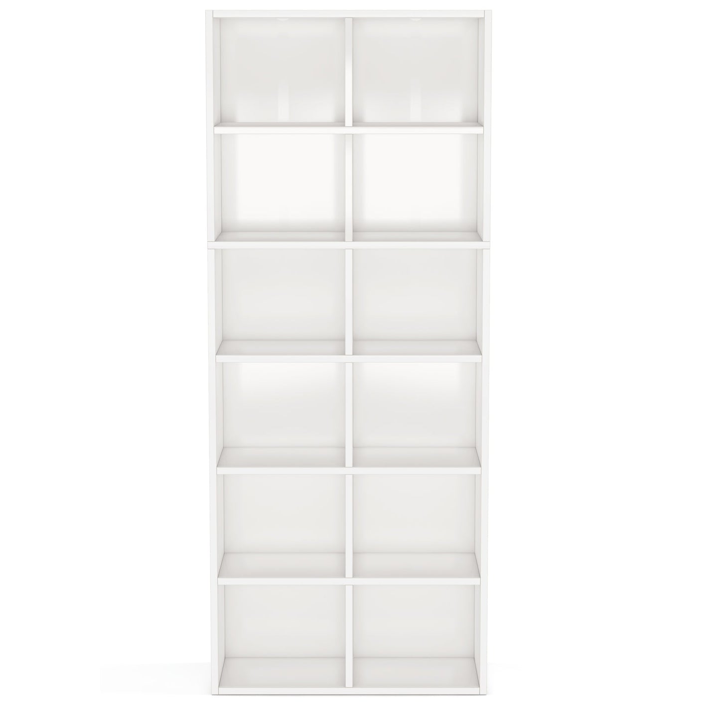 71.65" White Narrow 12-Cube Modern Bookcase