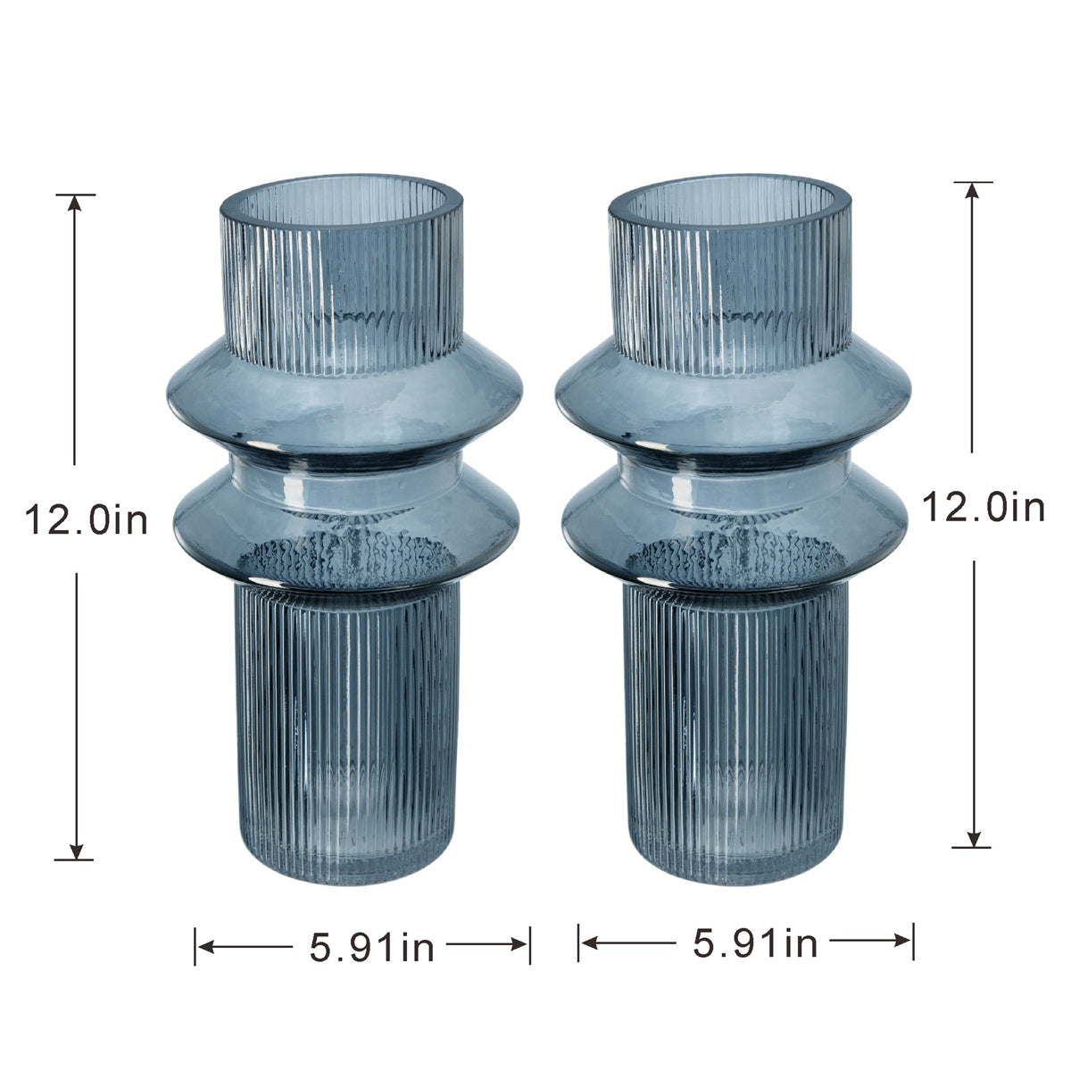 D5.9x11.8"H Fluted Accent Vases Set of 2