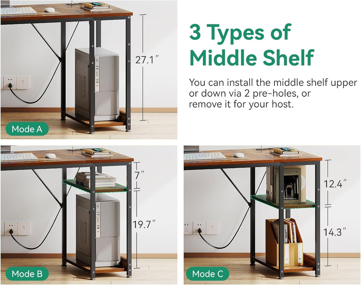 51 Inch Computer Desk With USB Outlets And Fabric Drawers