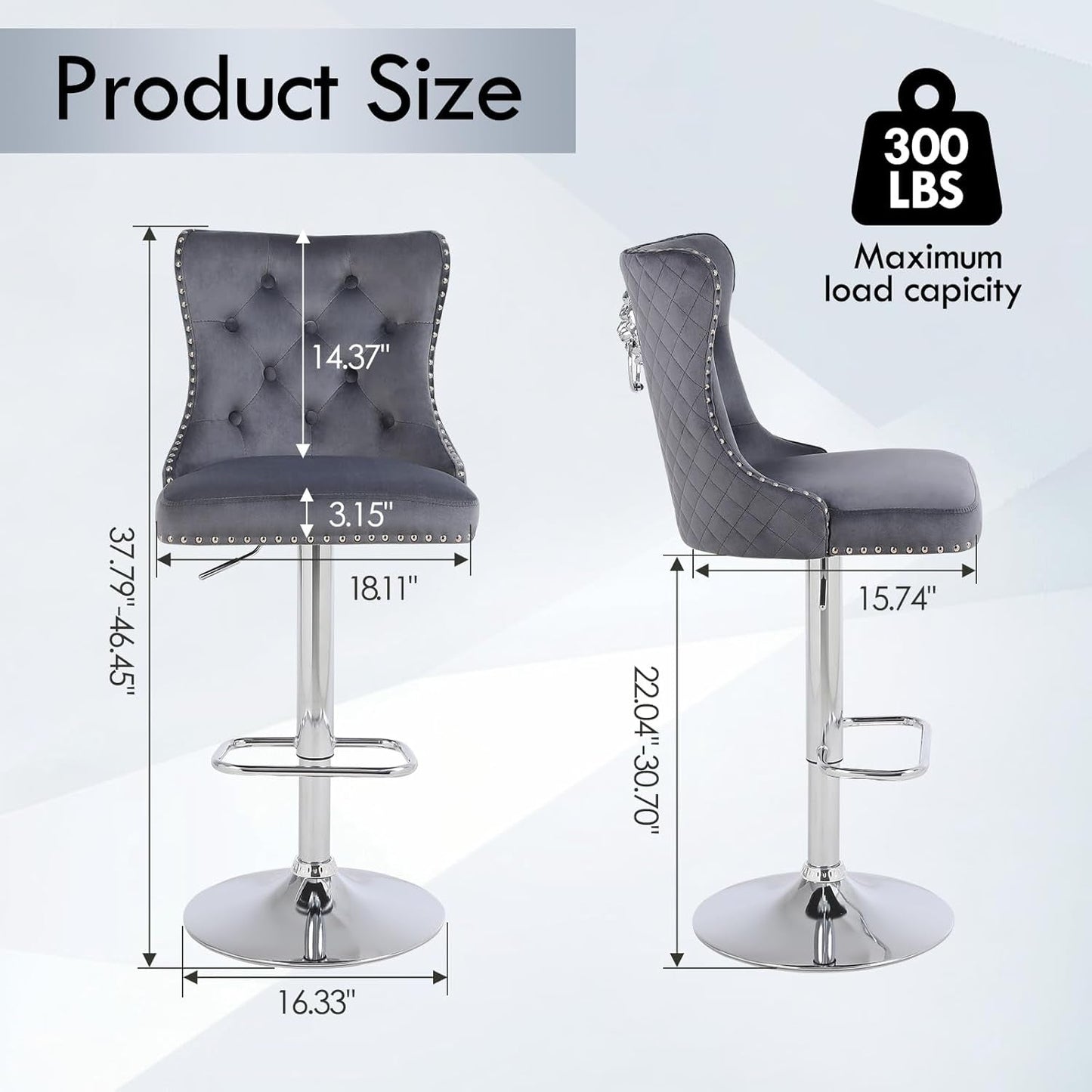 Velvet Adjustable Swivel Bar Stools Dark Grey Set Of 4