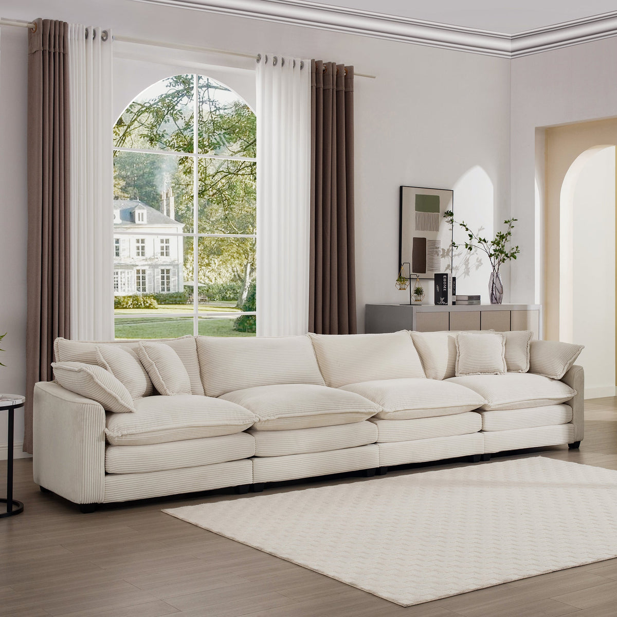 Modern Upholstered 4 Seater Fabric Sofa