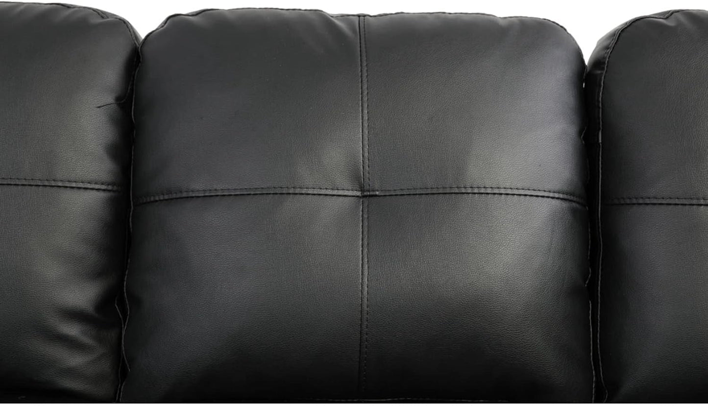 Faux Leather L Shaped Sectional Sofa Black 103 Inch Wide With Ottoman