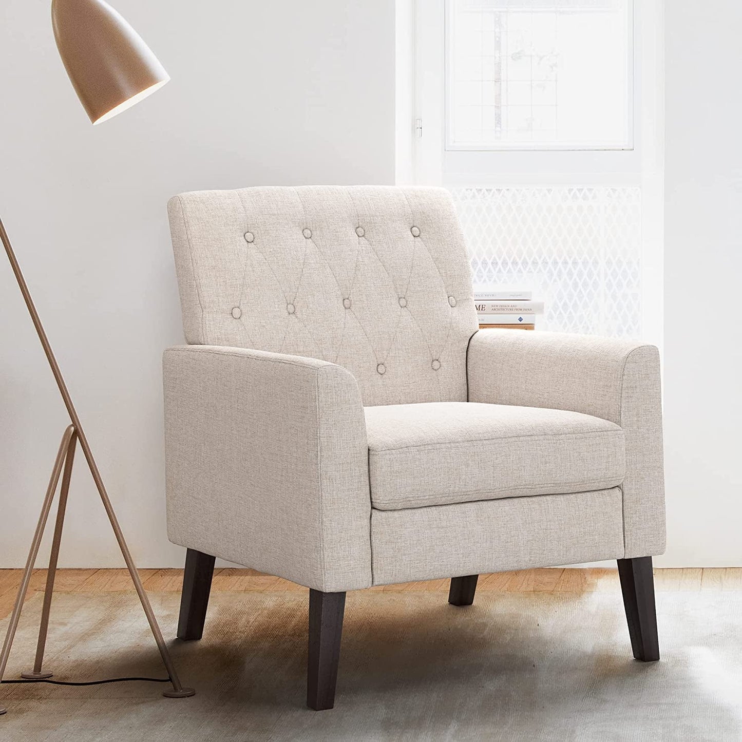 Linen Accent Chair With Button Tufting For Living Room