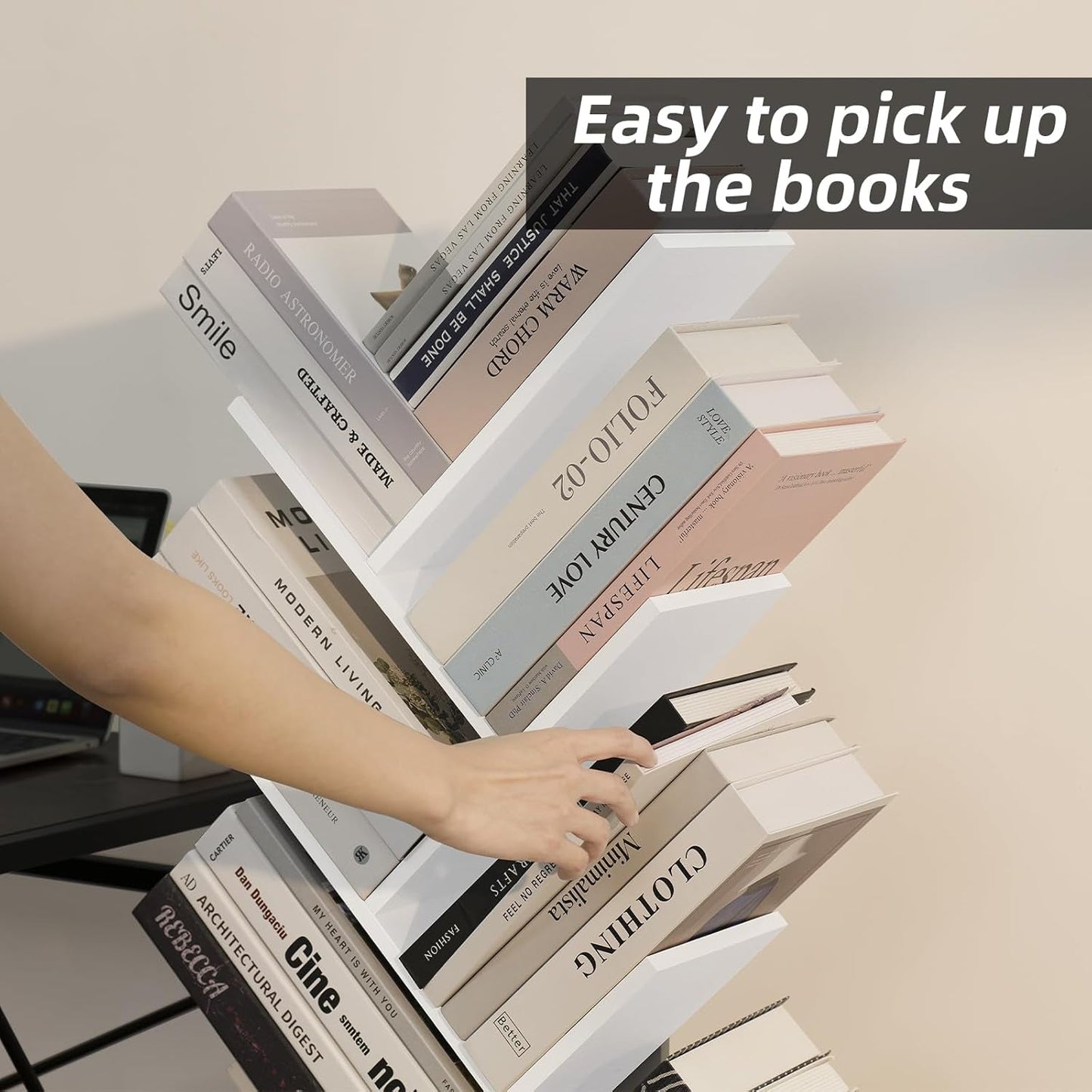 8 Tier Tree Bookshelf With Drawer White Wood Space Saving