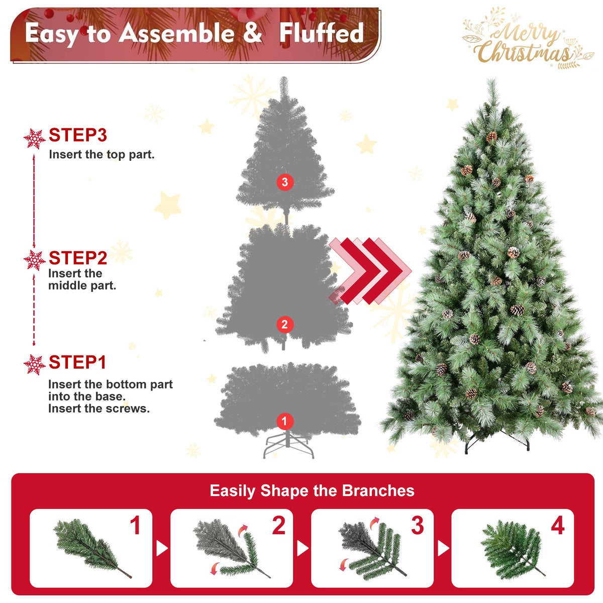 8FT Christmas Tree with 102 Pine Cones
