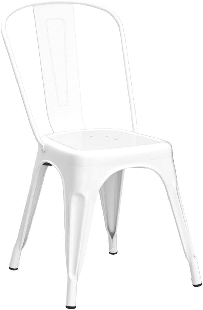 Tolix Style Metal Dining Chair White Stackable Set Of 4 in a modern design, perfect for indoor and outdoor use.