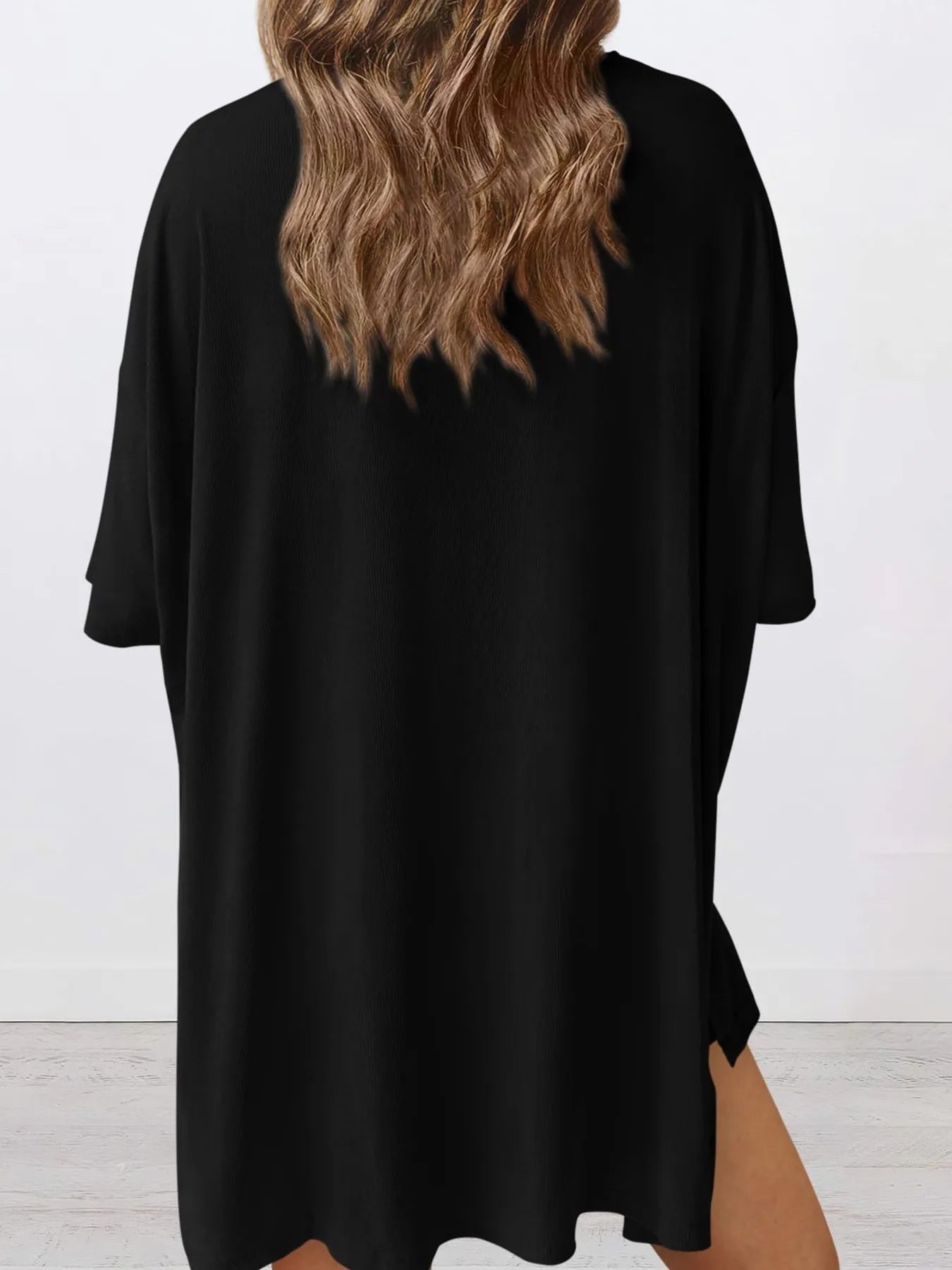 Oversized Slit Round Neck Top and Shorts Lounge Set Plus Size