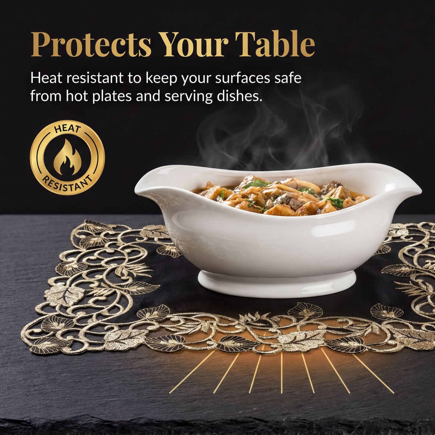Black Gold Placemats – Rustic Table Placemats 12x18 Inch Embroidered Dining Mats