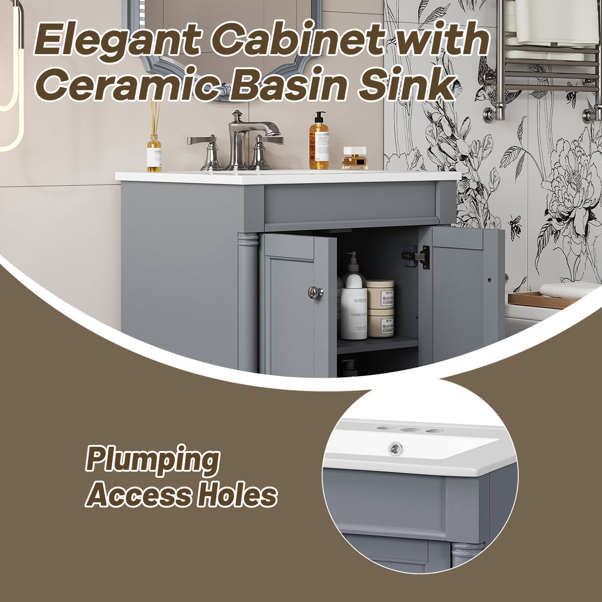 24" Bathroom Vanity with Top Sink and Storage