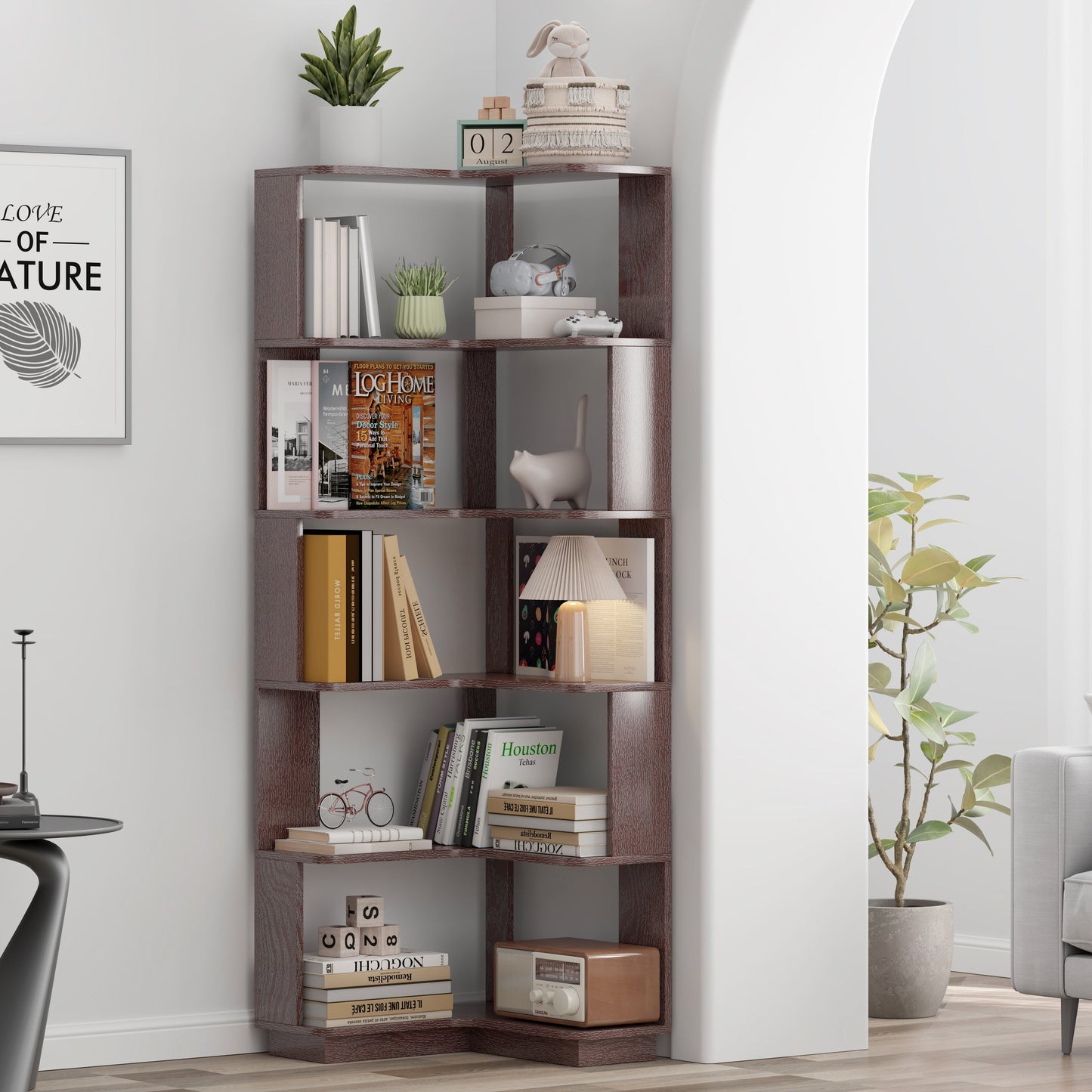 6 Tier Freestanding L-Shaped Corner Bookshelf