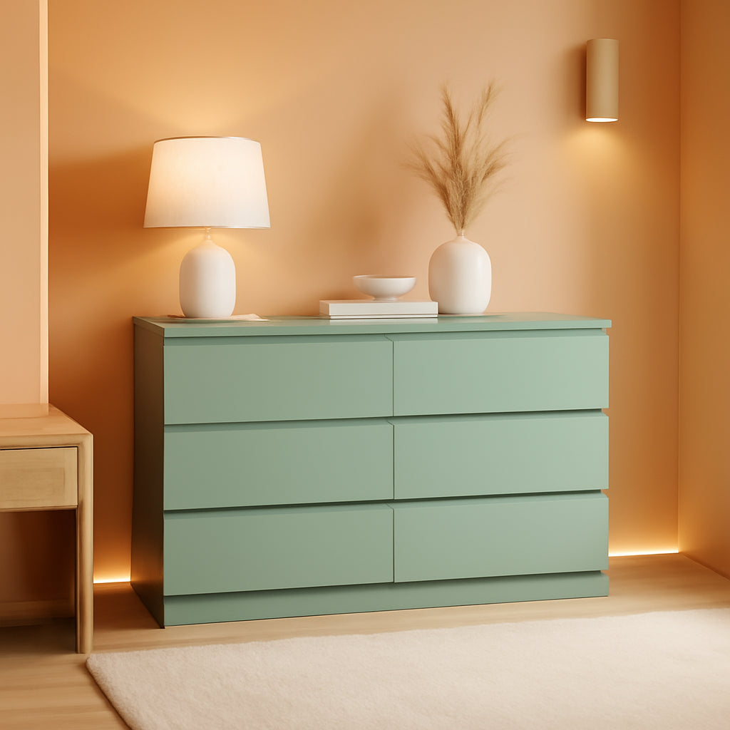 Wooden Six Drawer Dresser For Bedroom Storage Space Saver