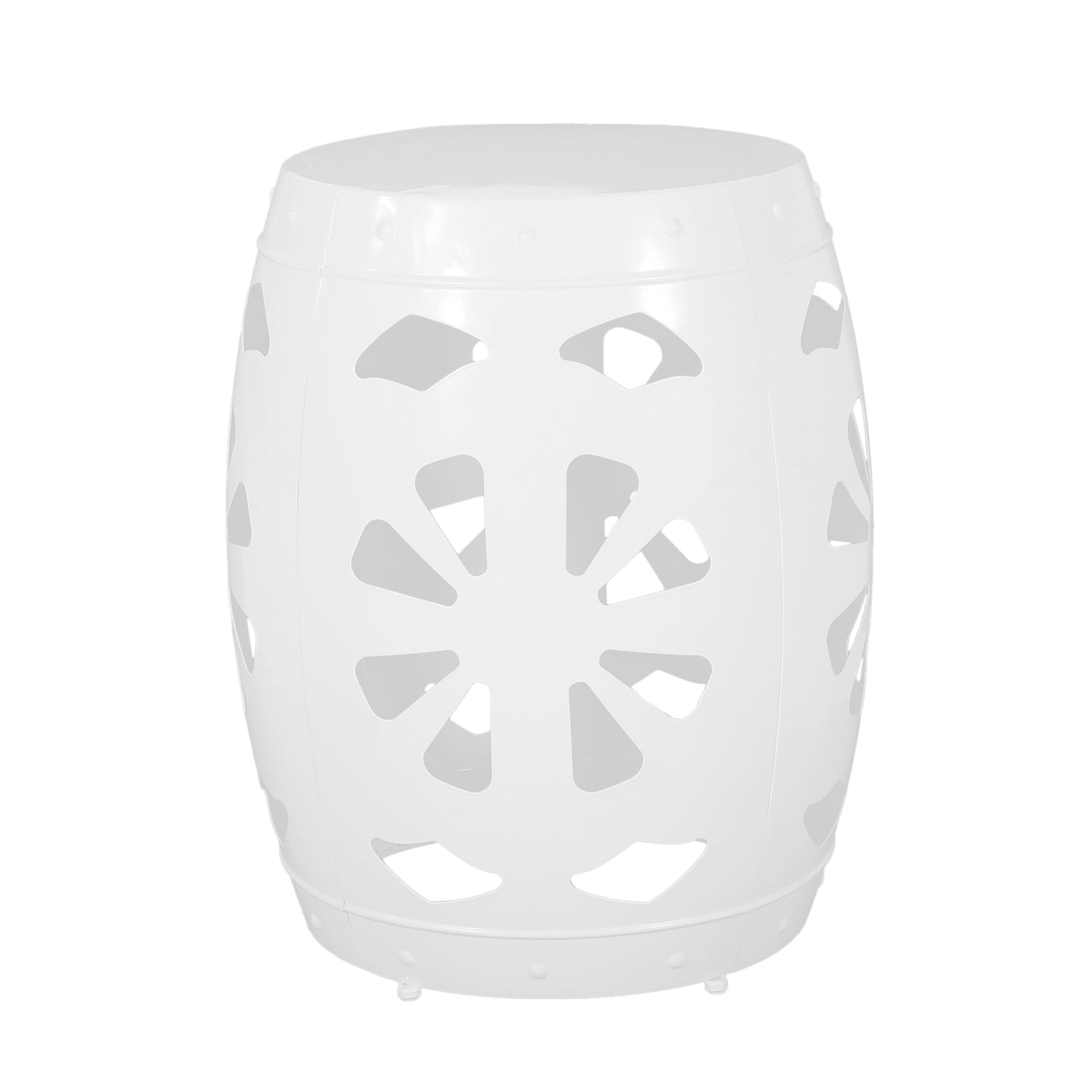 Modern White Metal End Table with Floral Iron Cut Design and Powder-Coated Frame