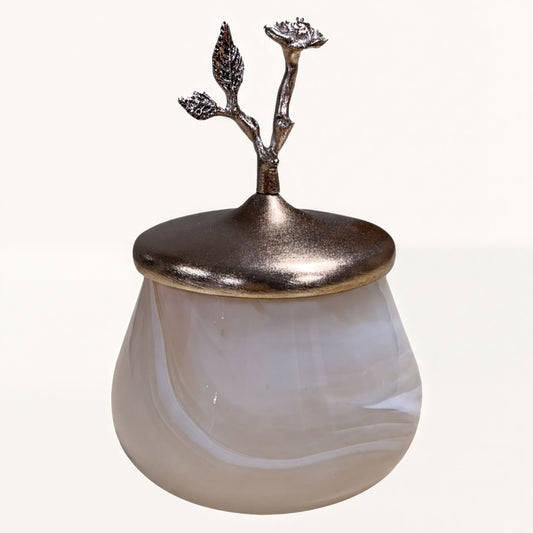 Cotton Ball Container - Vintage Cotton Holder With Brass And Glass Jar