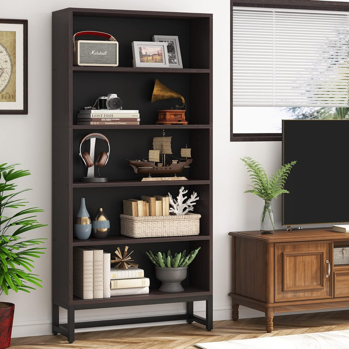 70.87" 5-Tier Sandalwood Heavy Duty Bookshelf
