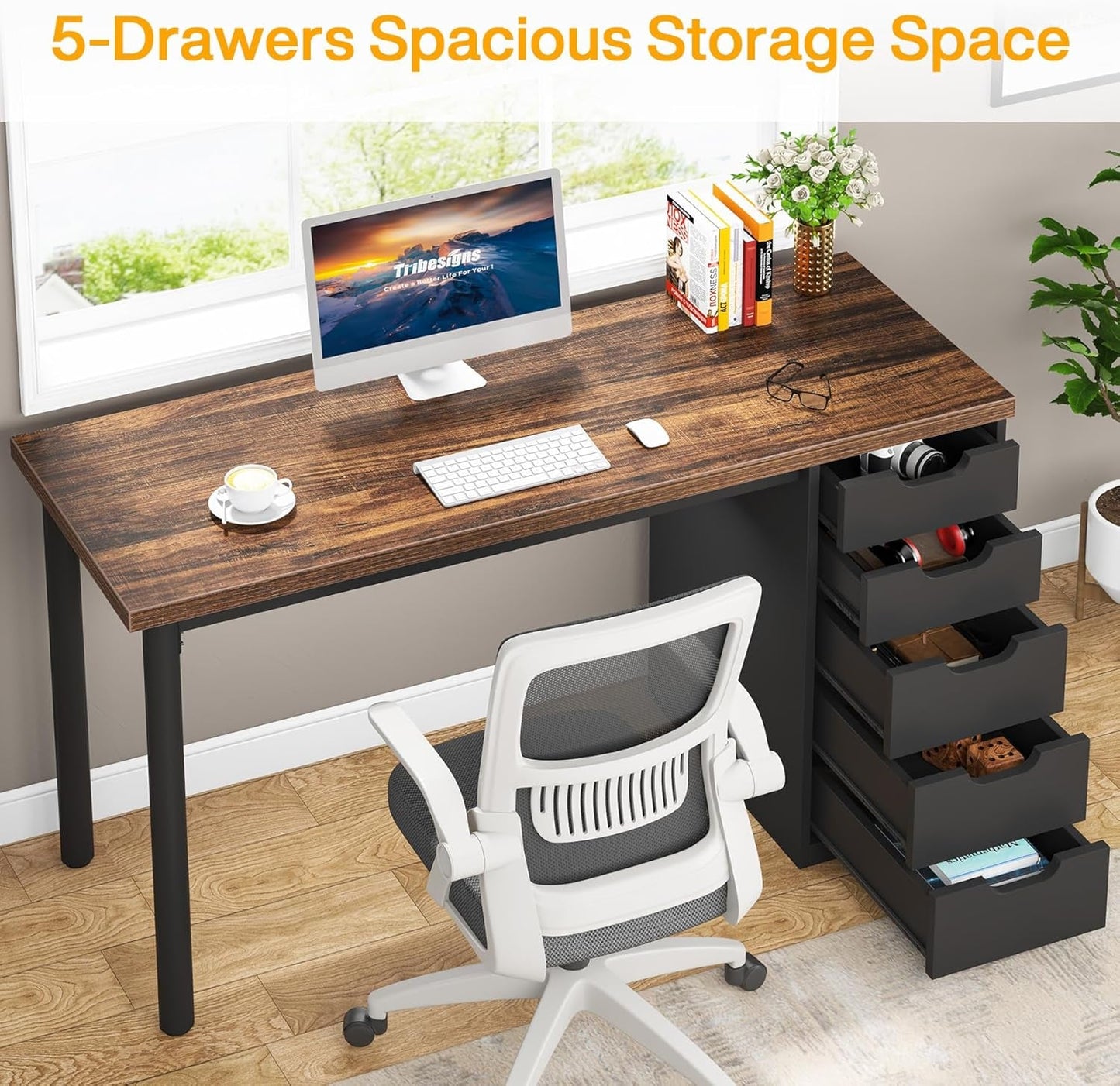 Industrial Rustic Brown Forty Seven Inch Computer Desk Storage