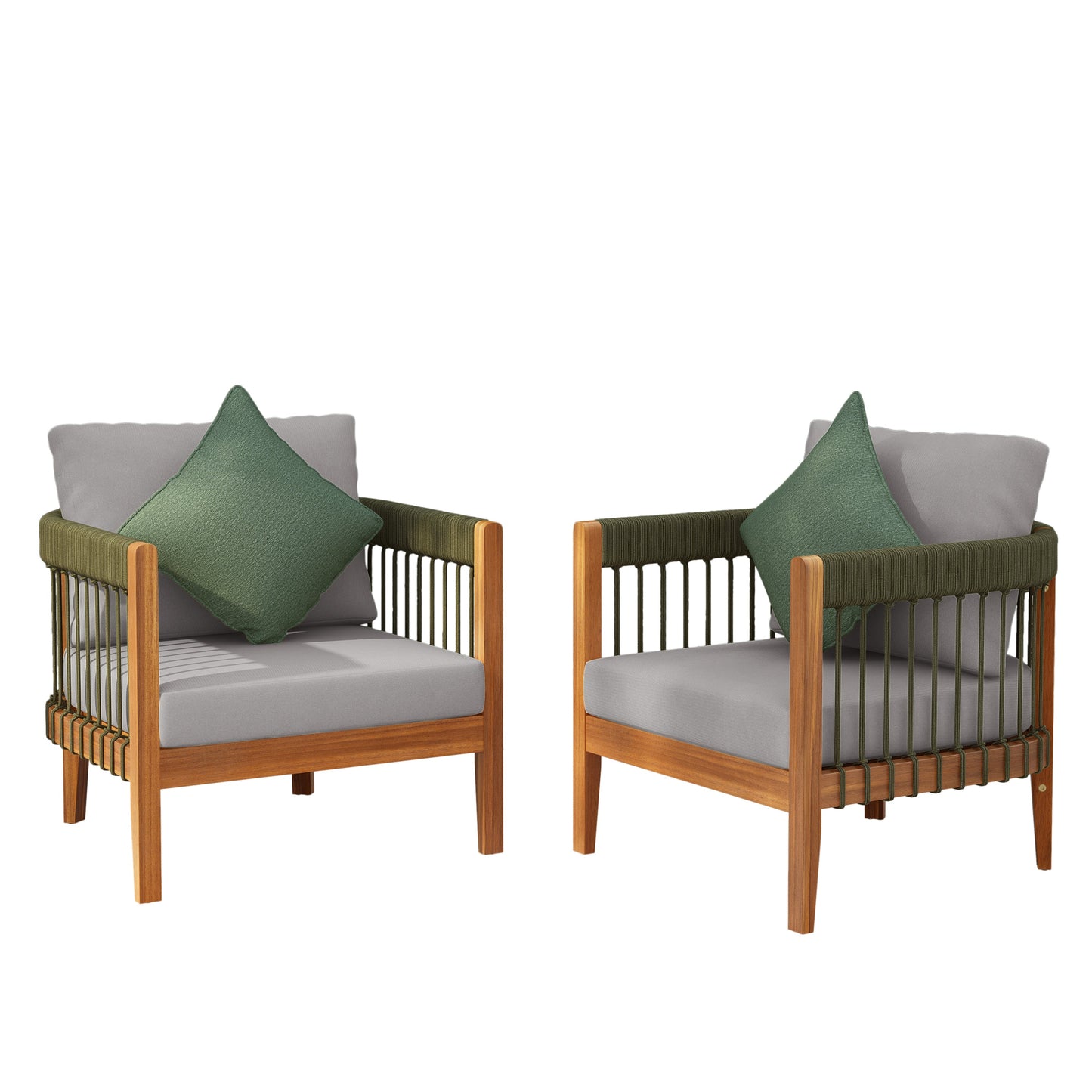 Set of 2 Acacia Wood Outdoor Club Chair with Handwoven Rope Accents