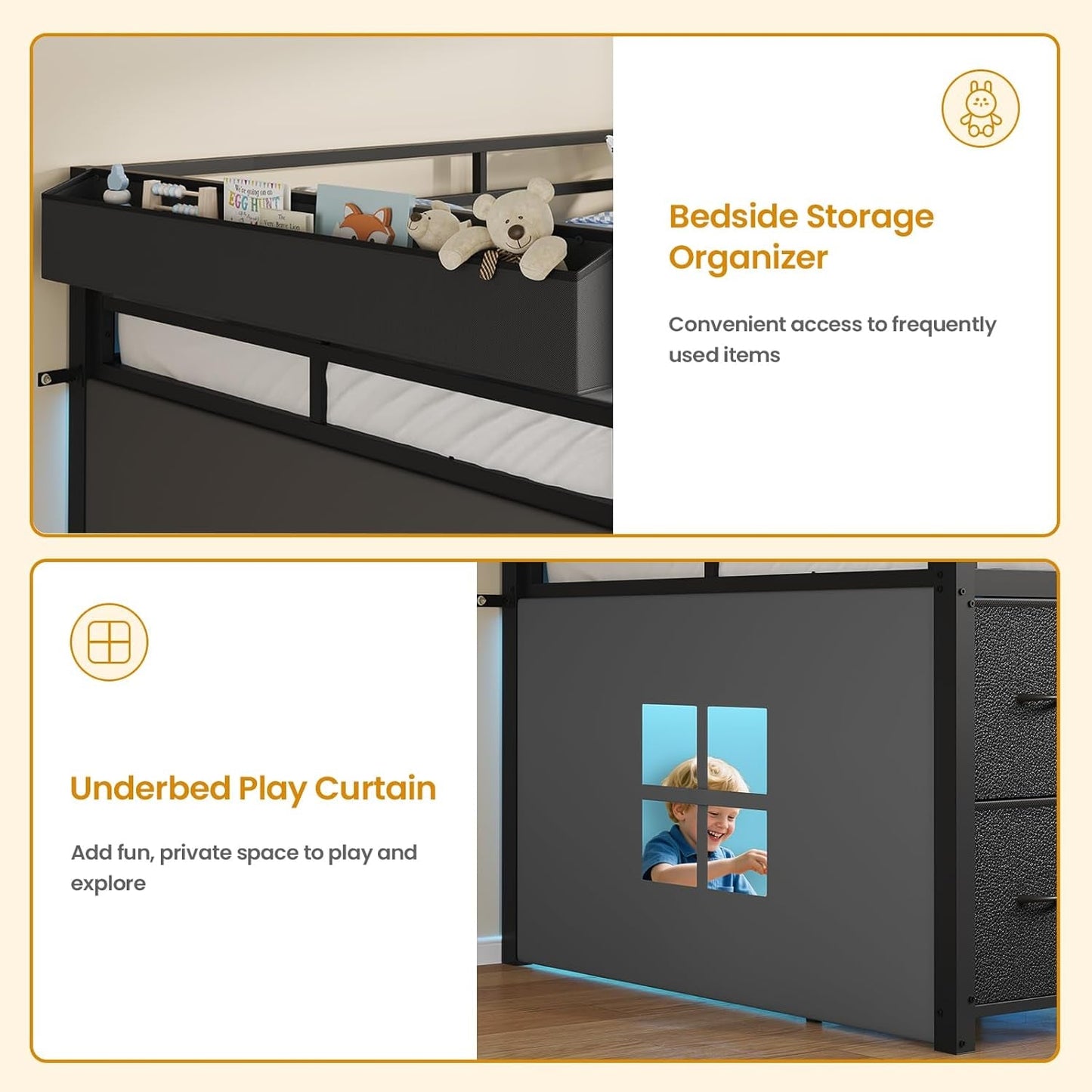 Twin Loft Bed With LED Lights And Storage Drawers Included
