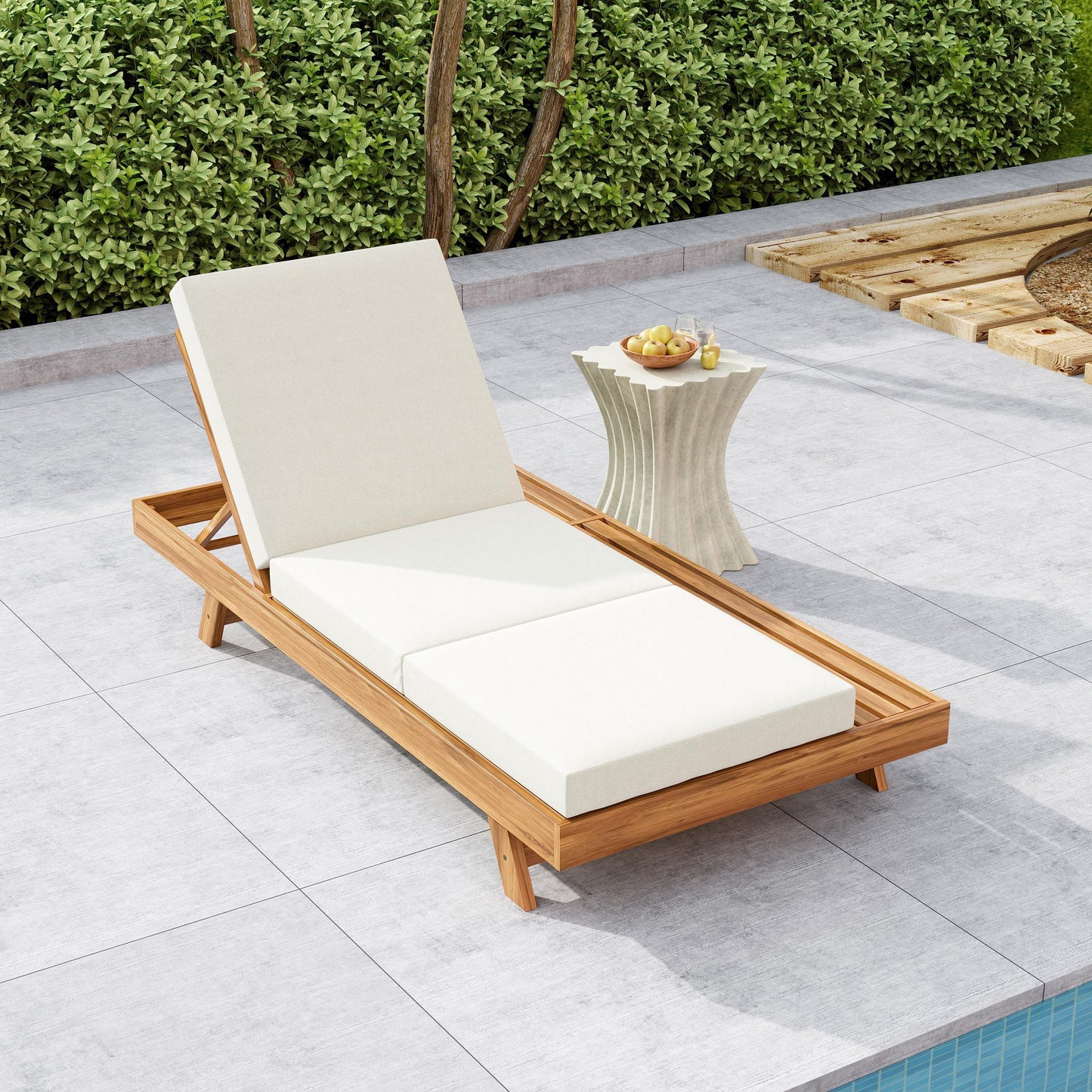 Lounge Chaise Set - Acacia Solid Wood with Lounge Cushion