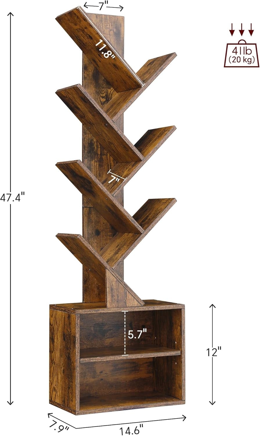 6 Tier Tree Bookshelf With Cabinet Rustic Brown Modern