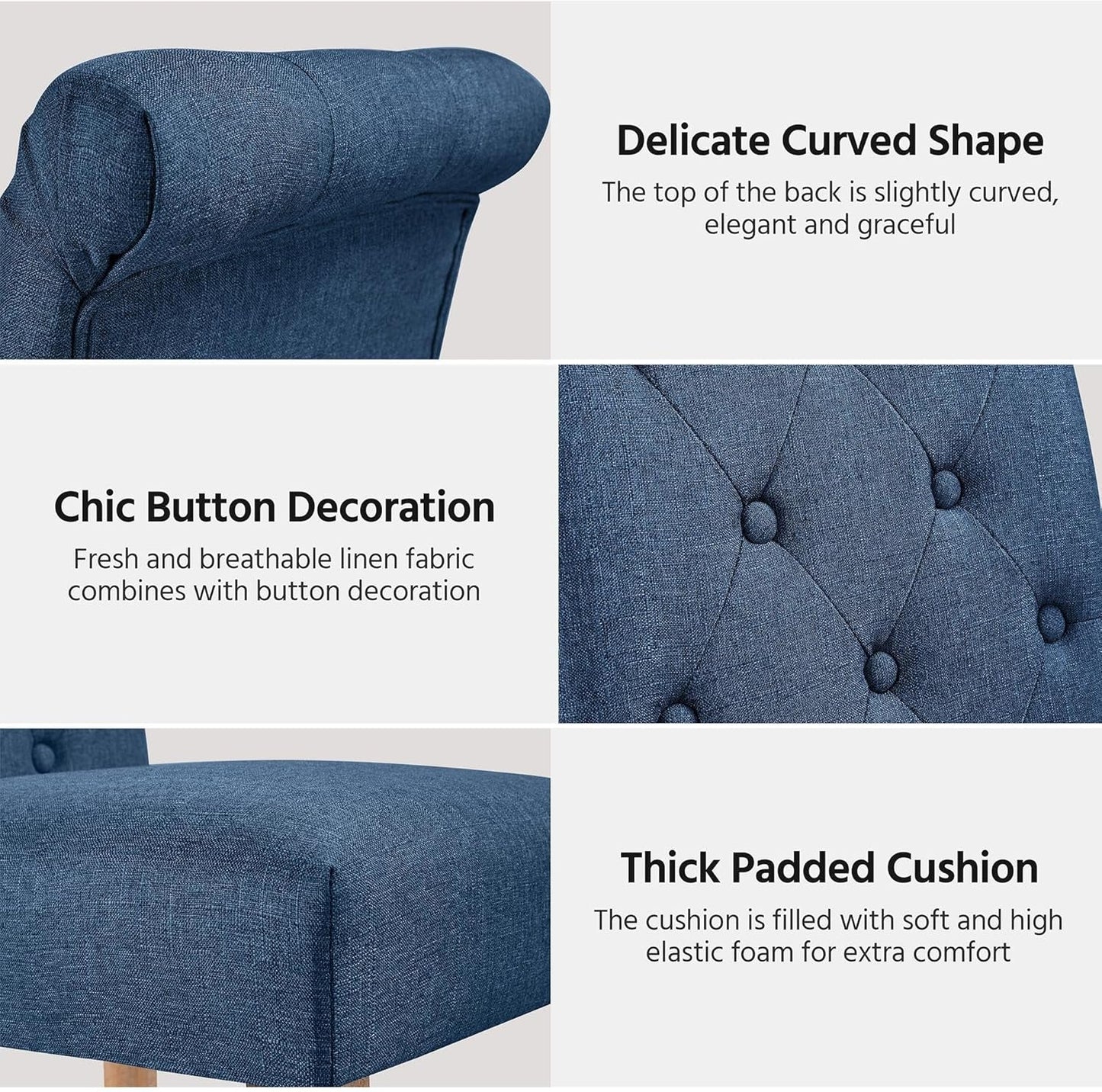 Blue Button Tufted Dining Chairs Set Of 2 With Solid Wood Legs